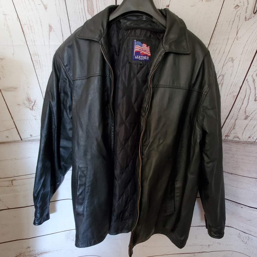 U.S.A. Leather black leather motorcycle jacket L